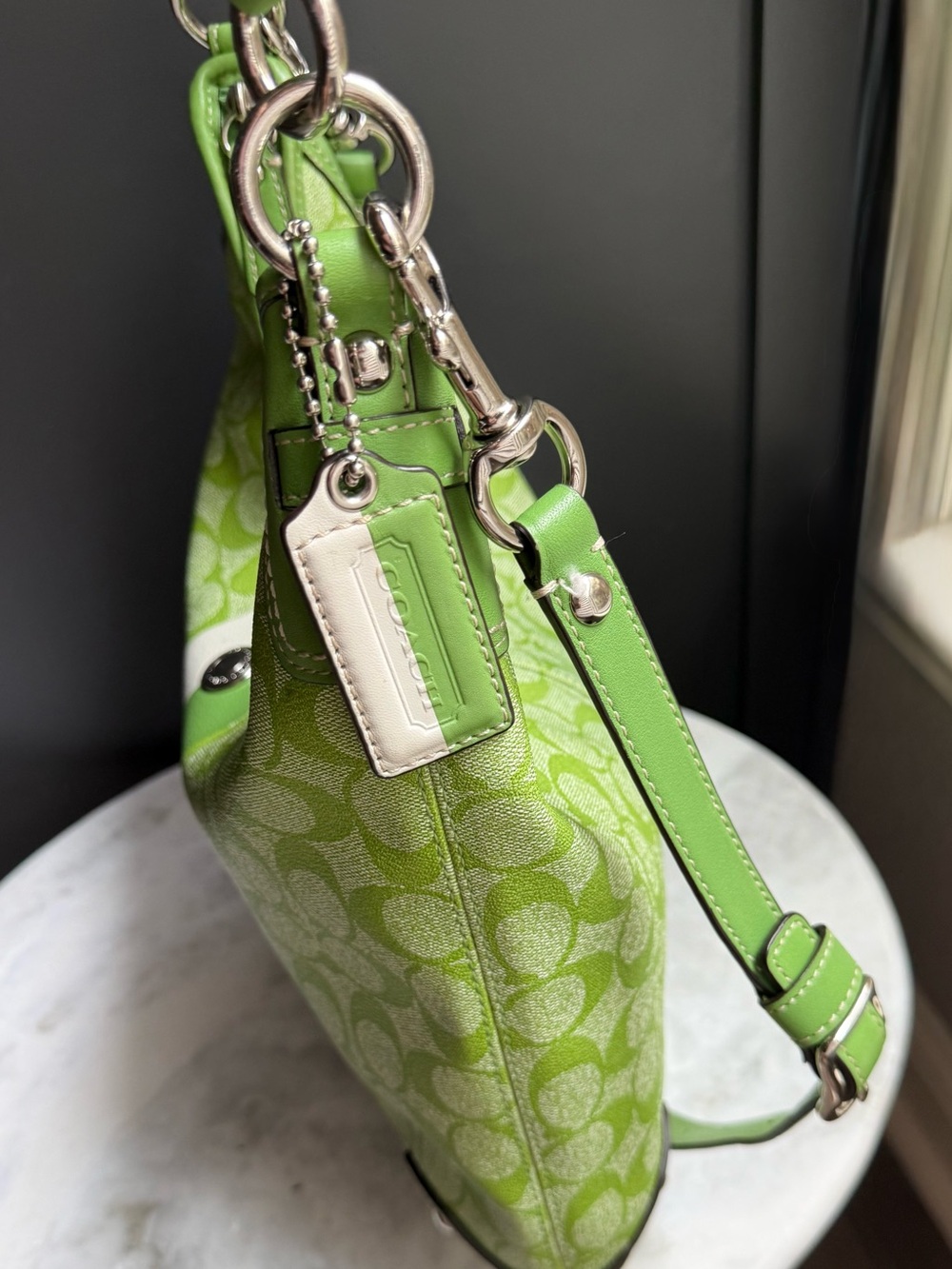 Y2K Vintage Coach Signature Stripe
Chelsea Hobo Bag F14476 Lime Green - Picture 3 of 10